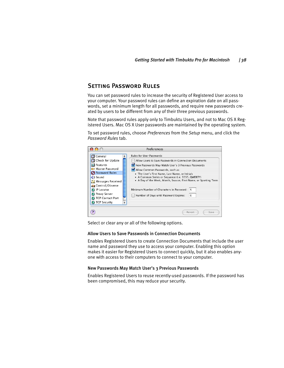 Setting password rules | ARRIS Timbuktu for Macintosh v8.8.3- Getting Started Guide User Manual | Page 38 / 116