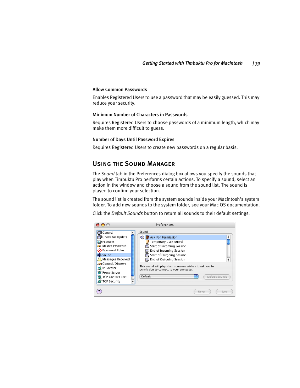 Using the sound manager | ARRIS Timbuktu for Macintosh v8.8.3- Getting Started Guide User Manual | Page 39 / 116