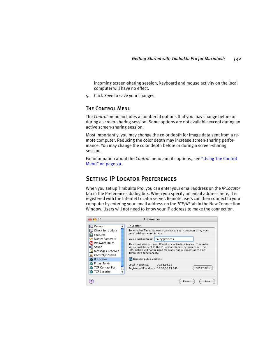 Setting ip locator preferences | ARRIS Timbuktu for Macintosh v8.8.3- Getting Started Guide User Manual | Page 42 / 116