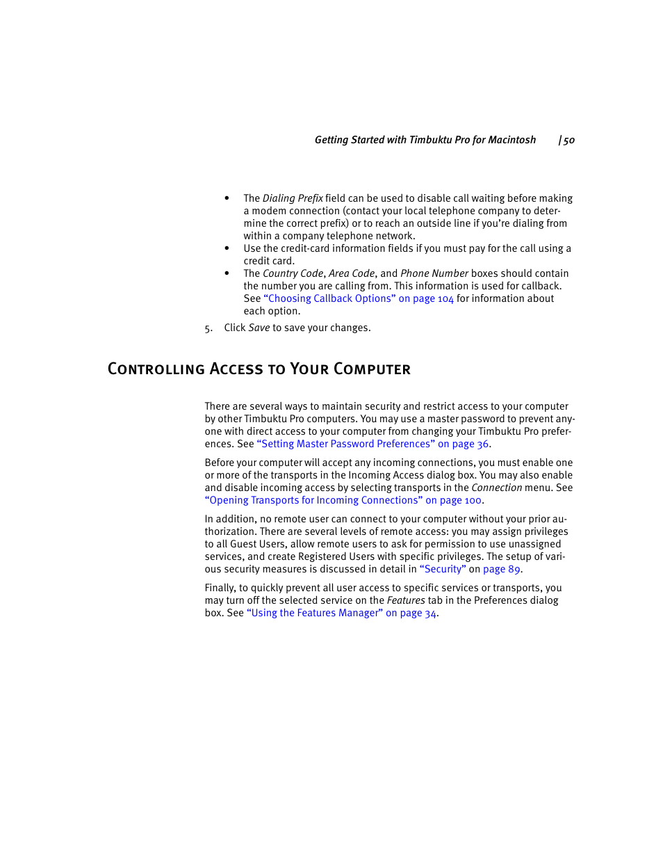 Controlling access to your computer | ARRIS Timbuktu for Macintosh v8.8.3- Getting Started Guide User Manual | Page 50 / 116