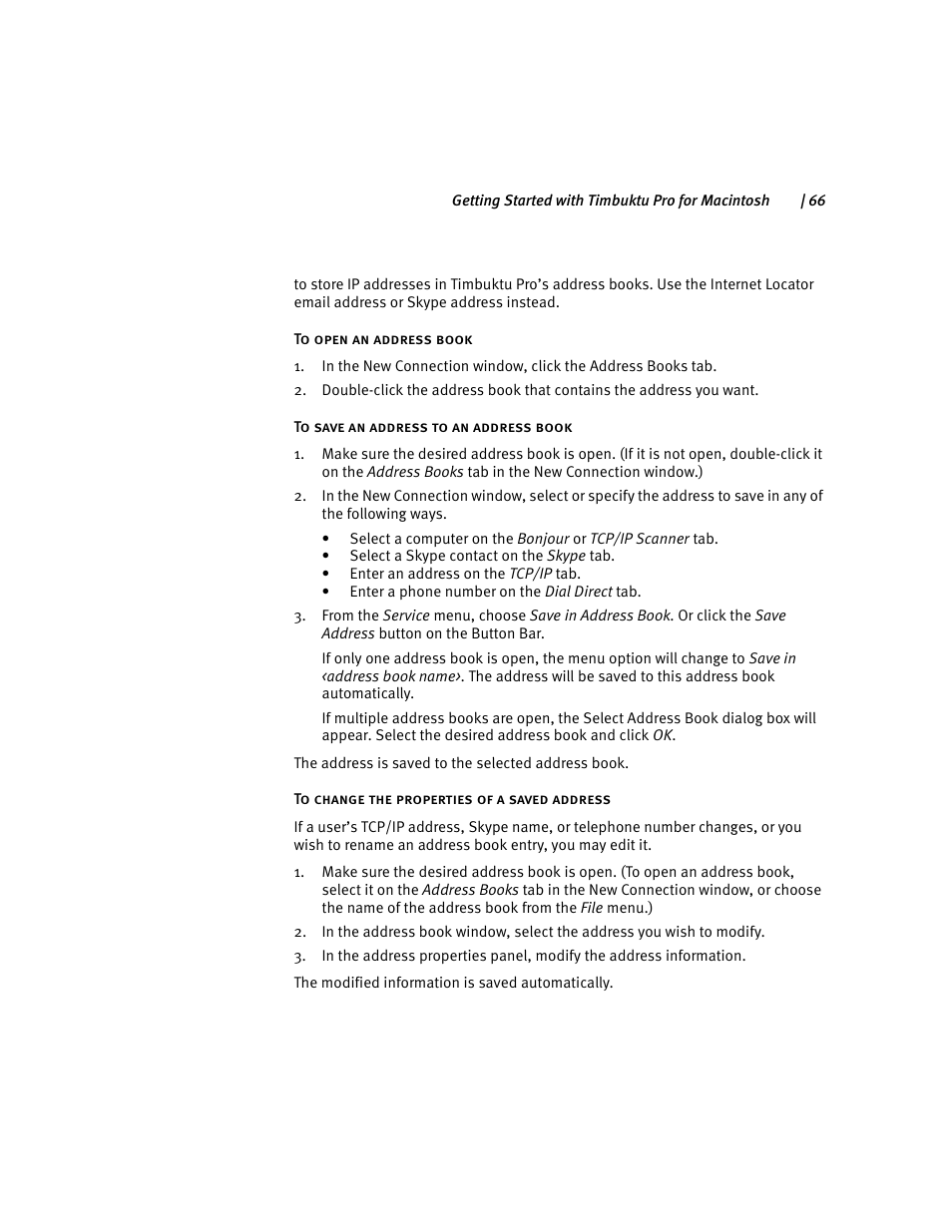 To save an address to an | ARRIS Timbuktu for Macintosh v8.8.3- Getting Started Guide User Manual | Page 66 / 116