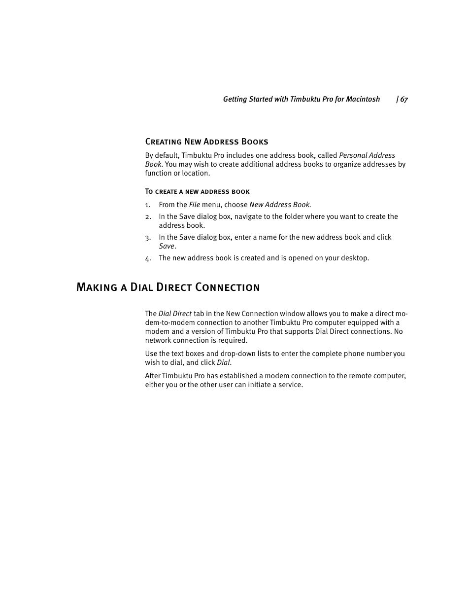 Making a dial direct connection, Making a dial direct, Making a dial direct con | ARRIS Timbuktu for Macintosh v8.8.3- Getting Started Guide User Manual | Page 67 / 116