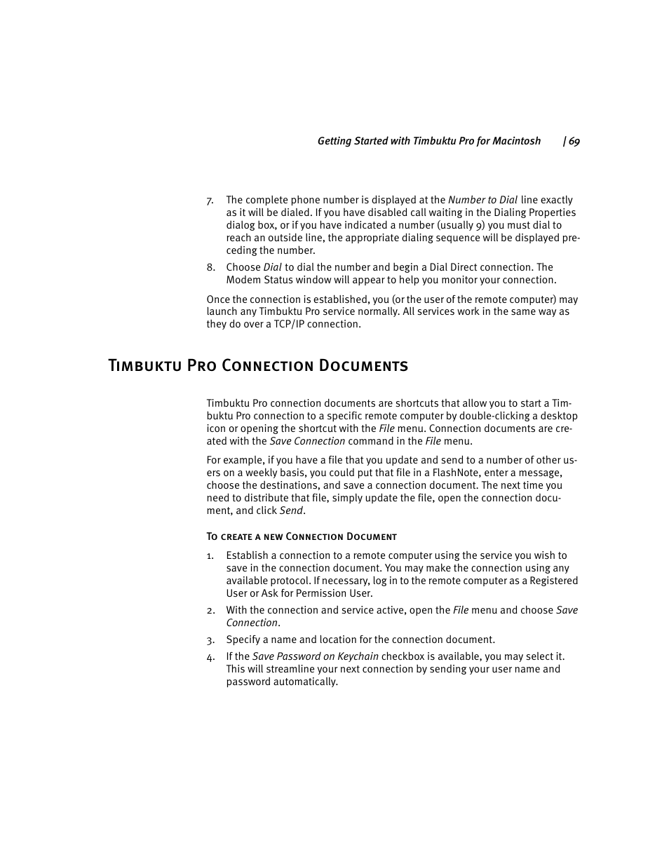 Timbuktu pro connection documents, Timbuktu pro con | ARRIS Timbuktu for Macintosh v8.8.3- Getting Started Guide User Manual | Page 69 / 116