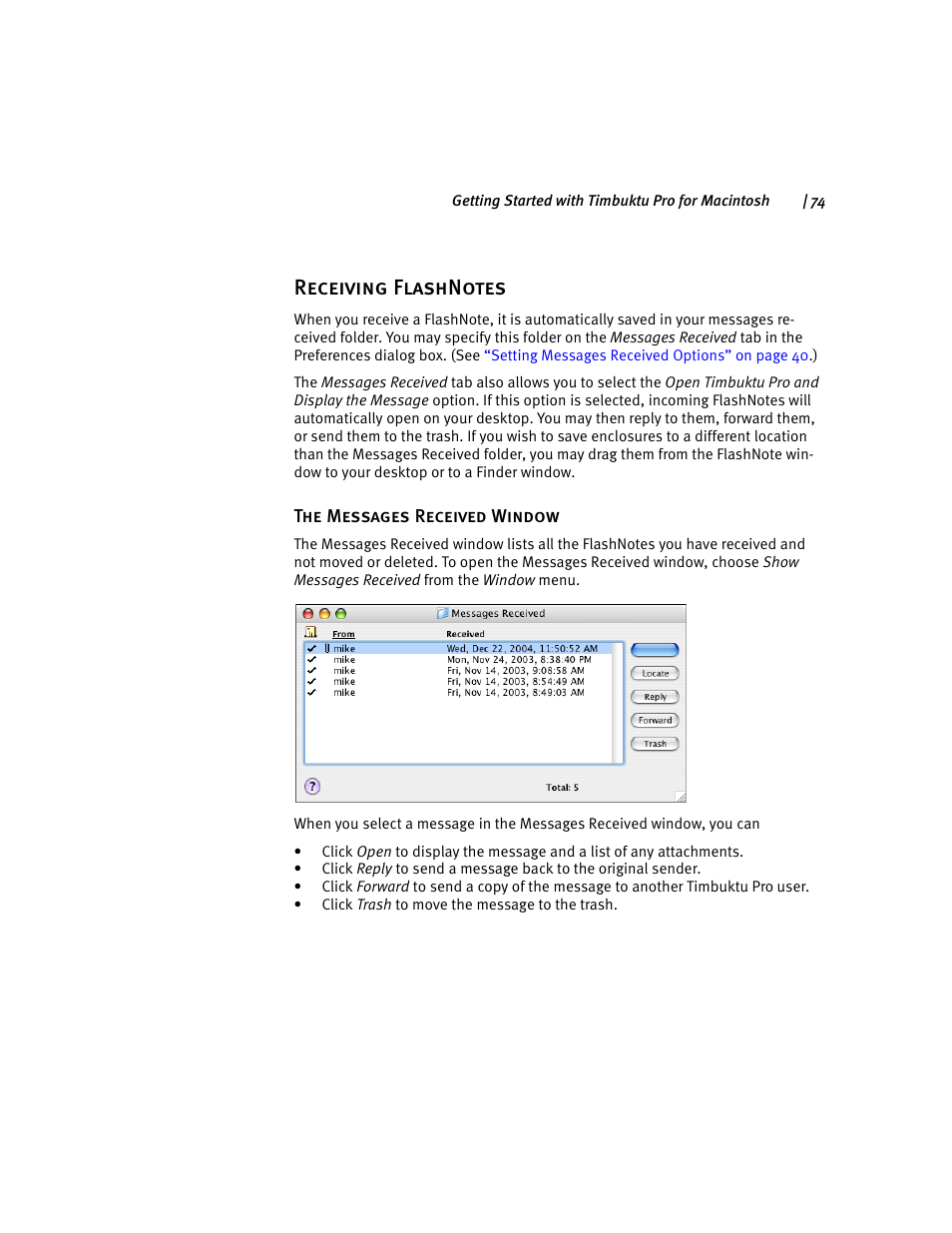 Receiving flashnotes, Receiving | ARRIS Timbuktu for Macintosh v8.8.3- Getting Started Guide User Manual | Page 74 / 116
