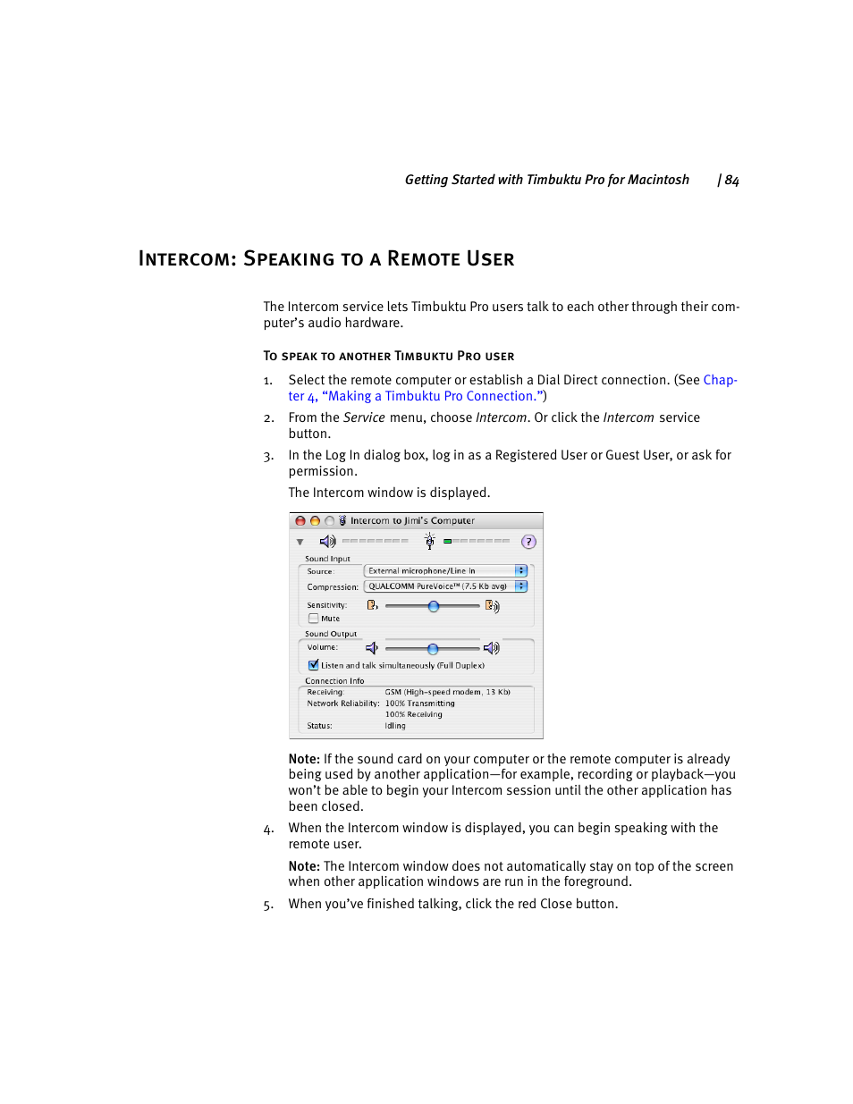 Intercom: speaking to a remote user | ARRIS Timbuktu for Macintosh v8.8.3- Getting Started Guide User Manual | Page 84 / 116