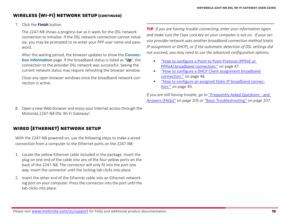 Wired (ethernet) network setup, Inue with, Wired | Ethernet) network setup, Wireless (wi-fi) network setup | ARRIS 2247-N8-10NA (v9.1.x) User Manual User Manual | Page 10 / 131