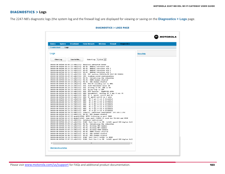 Logs, Diagnostics | ARRIS 2247-N8-10NA (v9.1.x) User Manual User Manual | Page 103 / 131