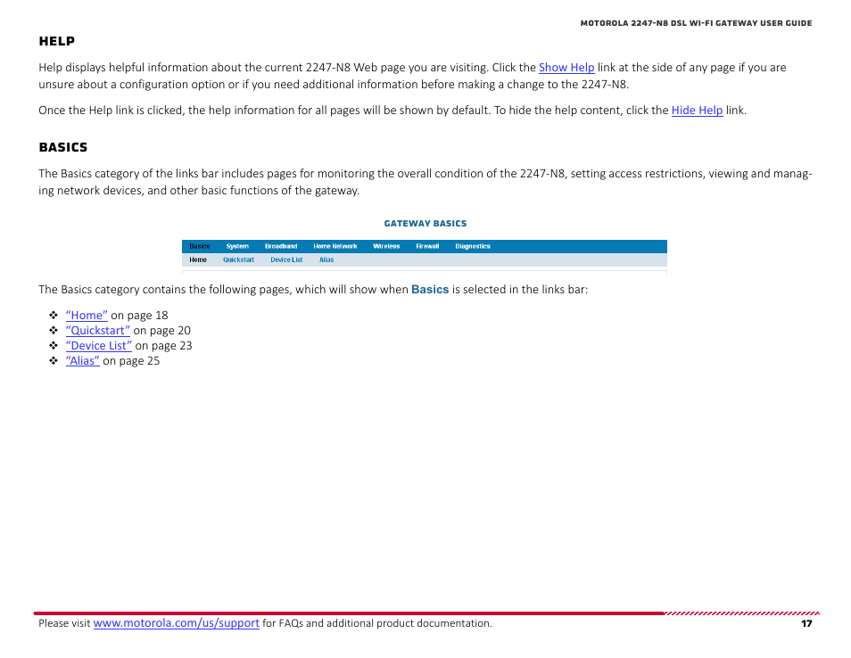 Help, Basics, How to | ARRIS 2247-N8-10NA (v9.1.x) User Manual User Manual | Page 17 / 131