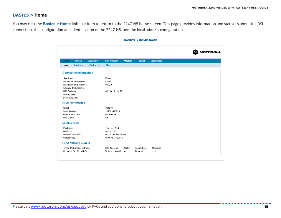 Home, Basics | ARRIS 2247-N8-10NA (v9.1.x) User Manual User Manual | Page 18 / 131