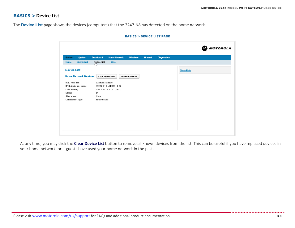 Device list, Basics | ARRIS 2247-N8-10NA (v9.1.x) User Manual User Manual | Page 23 / 131