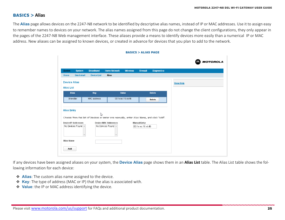 Alias, Basics | ARRIS 2247-N8-10NA (v9.1.x) User Manual User Manual | Page 25 / 131