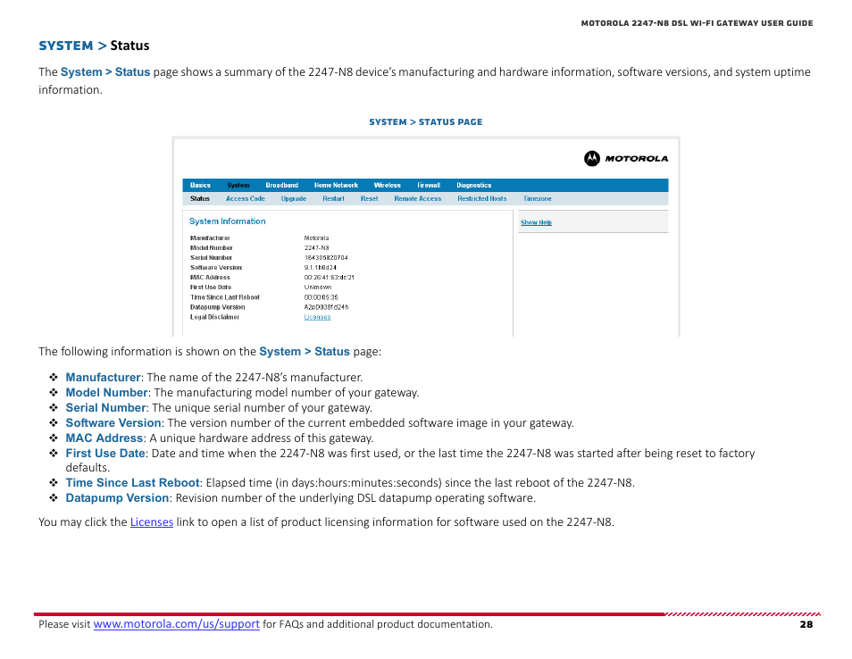 Status, System | ARRIS 2247-N8-10NA (v9.1.x) User Manual User Manual | Page 28 / 131