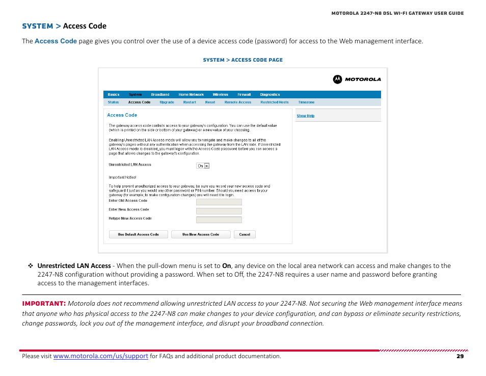 Access code, System | ARRIS 2247-N8-10NA (v9.1.x) User Manual User Manual | Page 29 / 131