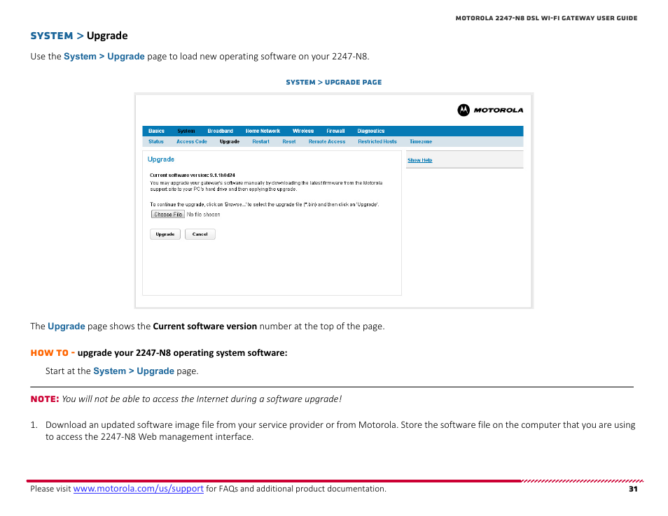 Upgrade, System | ARRIS 2247-N8-10NA (v9.1.x) User Manual User Manual | Page 31 / 131