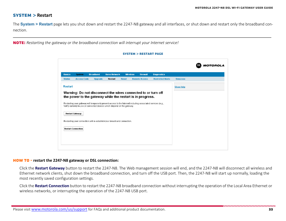 Restart, System | ARRIS 2247-N8-10NA (v9.1.x) User Manual User Manual | Page 33 / 131