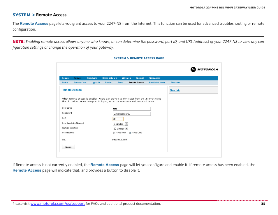 Remote access, System | ARRIS 2247-N8-10NA (v9.1.x) User Manual User Manual | Page 35 / 131