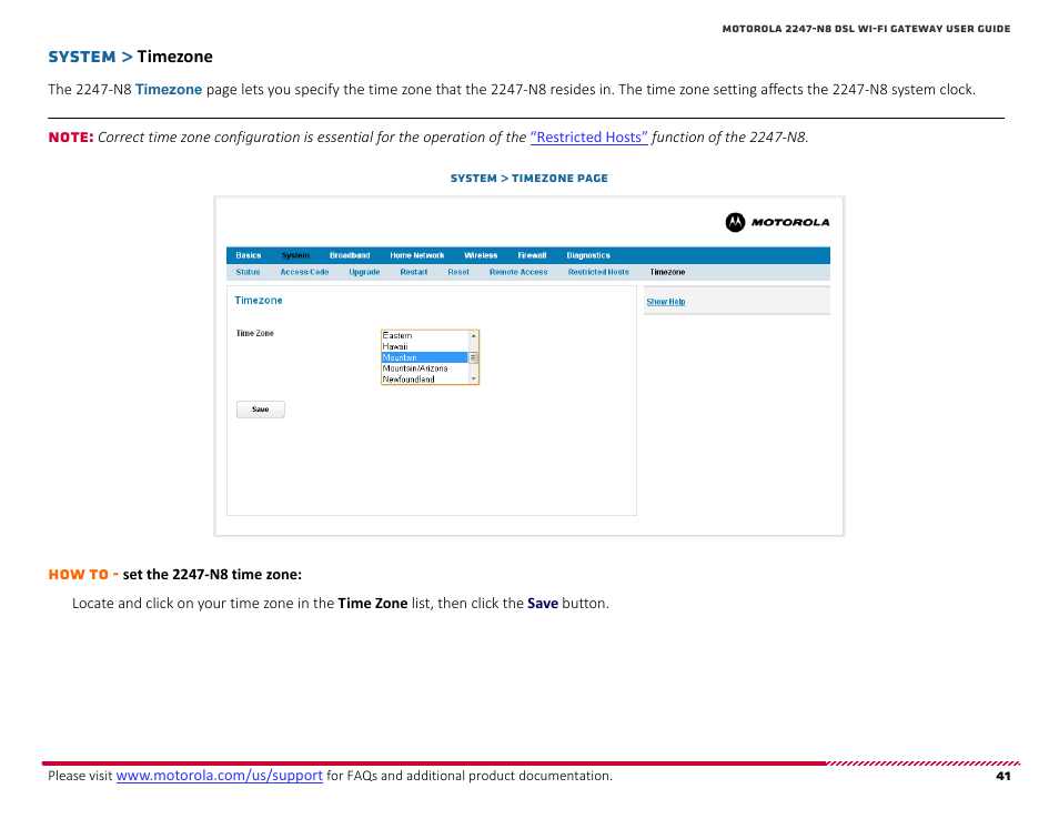 Timezone, System | ARRIS 2247-N8-10NA (v9.1.x) User Manual User Manual | Page 41 / 131