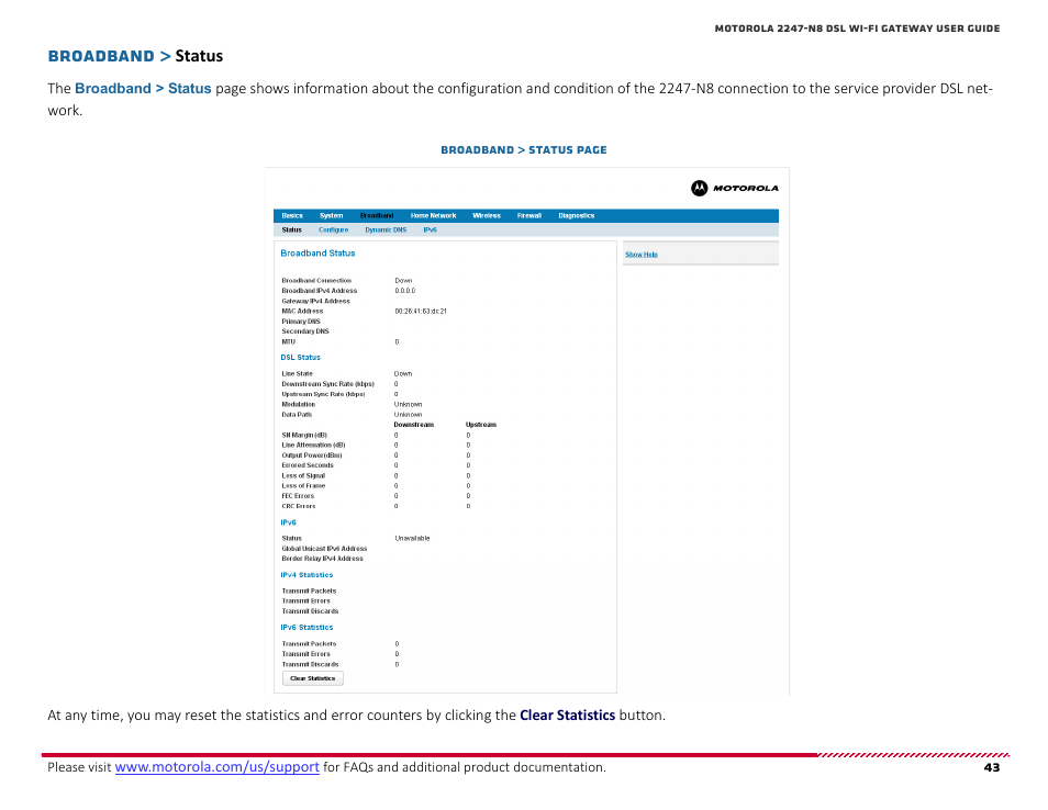 Status, Broadband | ARRIS 2247-N8-10NA (v9.1.x) User Manual User Manual | Page 43 / 131
