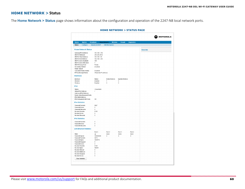 Status, Home network | ARRIS 2247-N8-10NA (v9.1.x) User Manual User Manual | Page 60 / 131