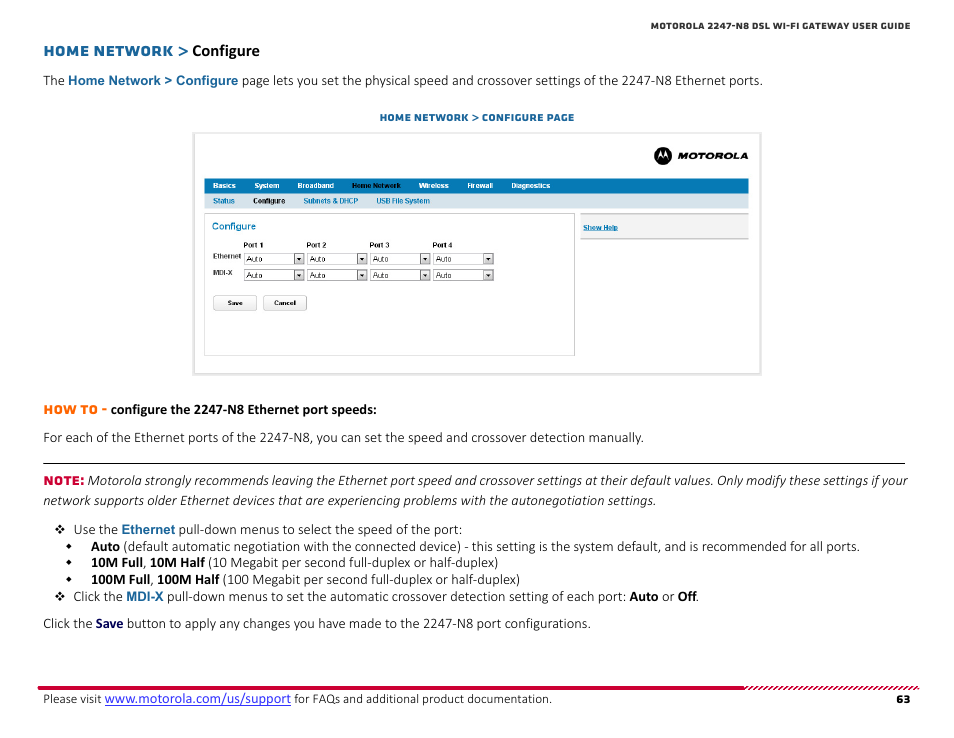 Configure, Home network | ARRIS 2247-N8-10NA (v9.1.x) User Manual User Manual | Page 63 / 131