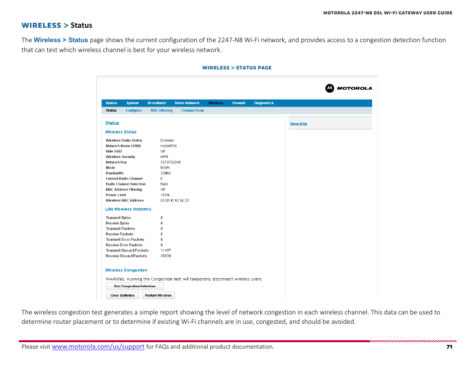 Status, Wireless | ARRIS 2247-N8-10NA (v9.1.x) User Manual User Manual | Page 71 / 131