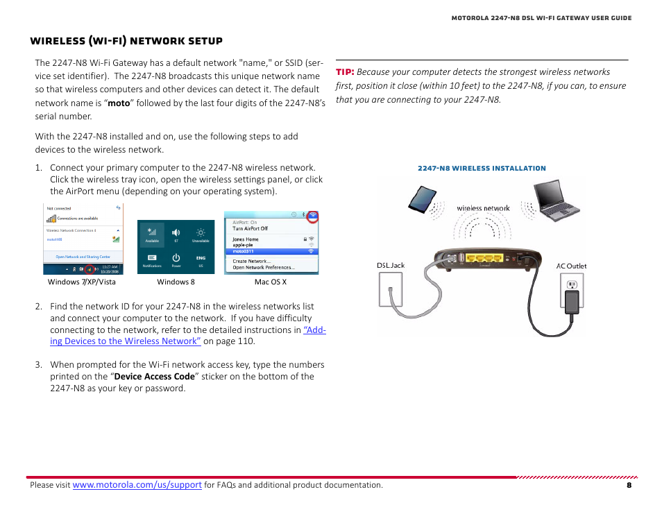 Wireless (wi-fi) network setup, Wireless (wi-fi) network, Setup | ARRIS 2247-N8-10NA (v9.1.x) User Manual User Manual | Page 8 / 131