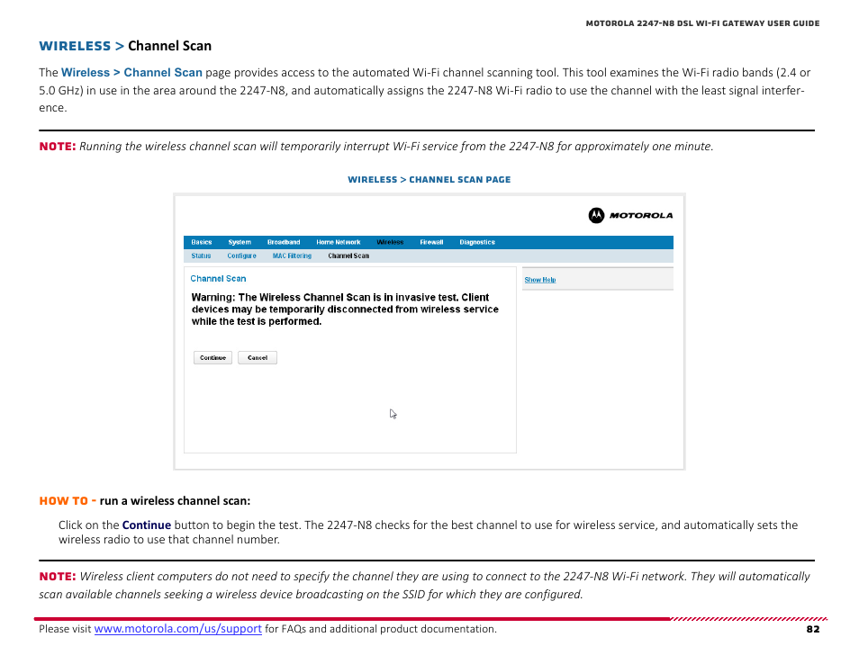 Channel scan, Wireless | ARRIS 2247-N8-10NA (v9.1.x) User Manual User Manual | Page 82 / 131