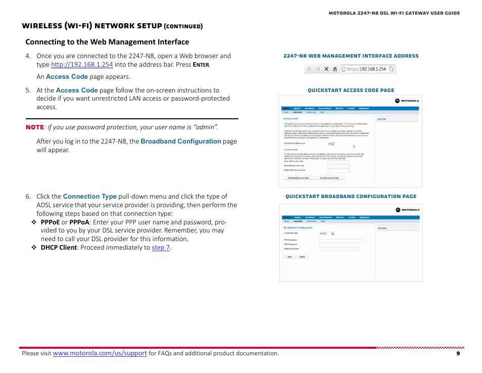 Connecting to the web management interface, Wireless (wi-fi) network setup | ARRIS 2247-N8-10NA (v9.1.x) User Manual User Manual | Page 9 / 131