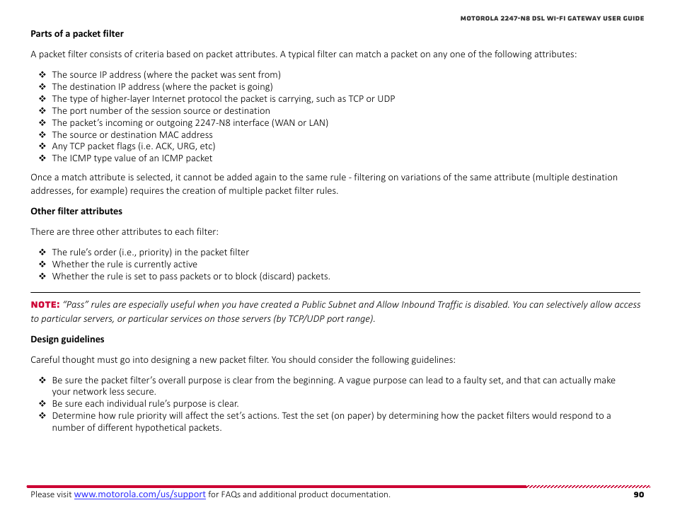 Parts of a packet filter, Other filter attributes, Design guidelines | ARRIS 2247-N8-10NA (v9.1.x) User Manual User Manual | Page 90 / 131