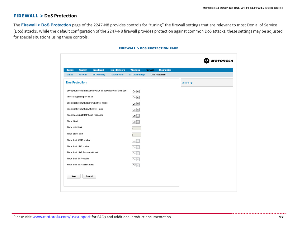 Dos protection, Firewall | ARRIS 2247-N8-10NA (v9.1.x) User Manual User Manual | Page 97 / 131