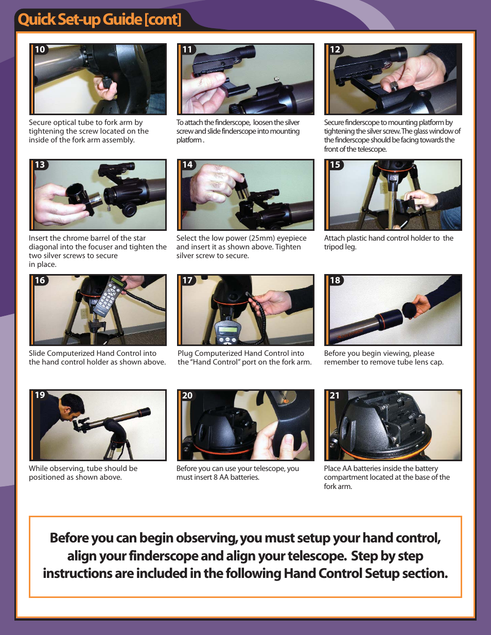 Quick set-up guide [cont | Celestron NEXSTAR 60SLT User Manual | Page 2 / 4