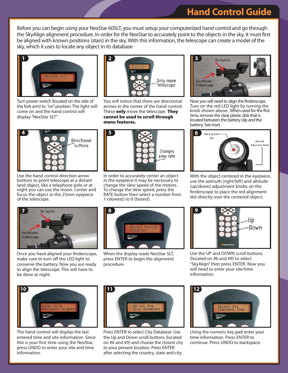 Hand control guide | Celestron NEXSTAR 60SLT User Manual | Page 3 / 4