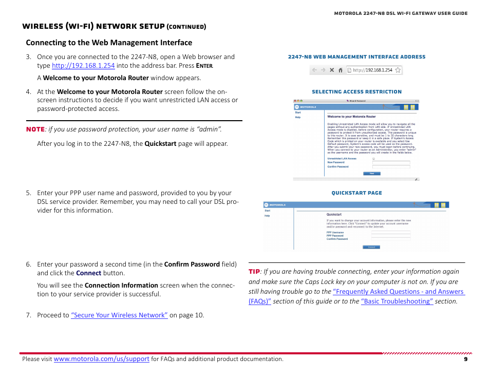 Connecting to the web management interface, Wireless (wi-fi) network setup | ARRIS 2247-N8-10NA User Manual User Manual | Page 10 / 68