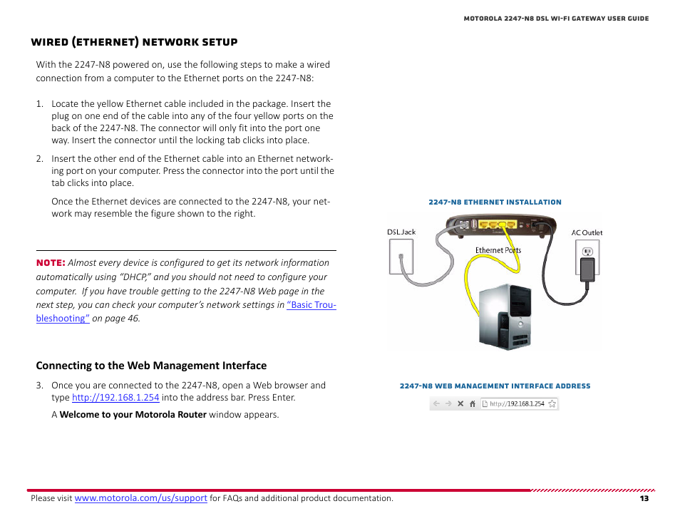 Wired (ethernet) network setup (continued), Connecting to the web management interface, Wired (ethernet) network setup | Inue with, Wired, Ethernet) network setup, 1 and 2 of | ARRIS 2247-N8-10NA User Manual User Manual | Page 14 / 68