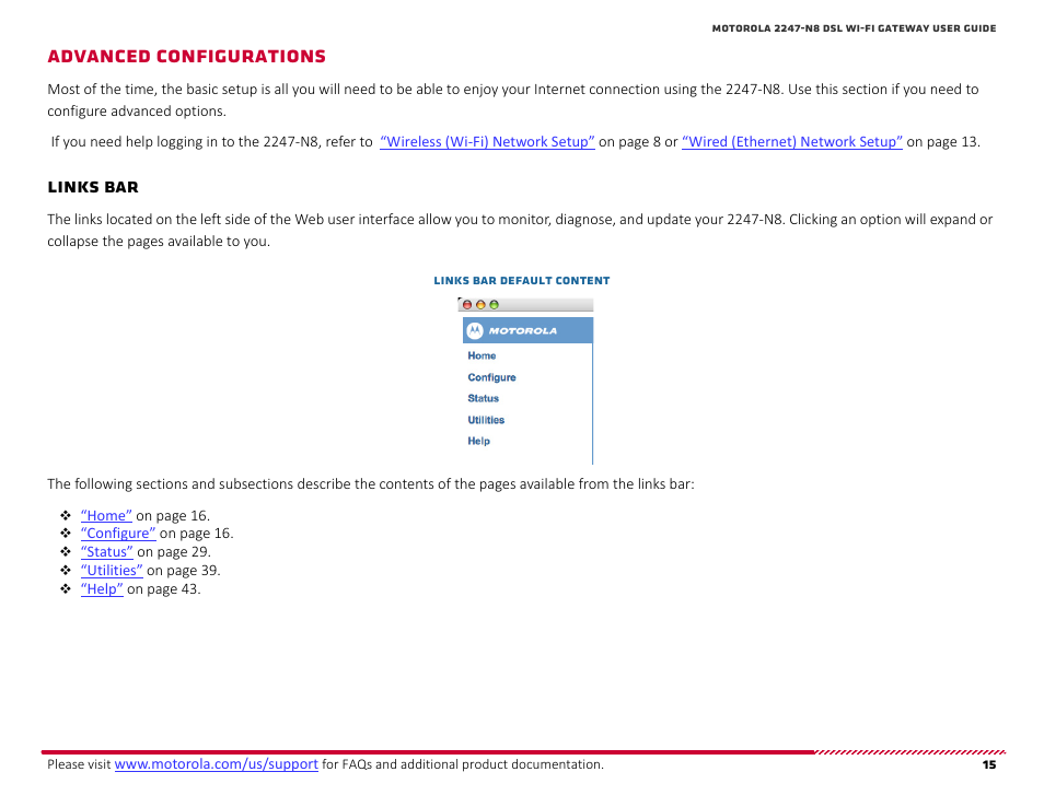 Advanced configurations, Links bar, Dvanced | Onfigurations | ARRIS 2247-N8-10NA User Manual User Manual | Page 16 / 68