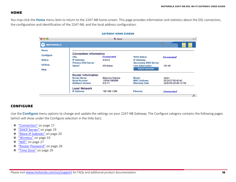 Home, Configure | ARRIS 2247-N8-10NA User Manual User Manual | Page 17 / 68