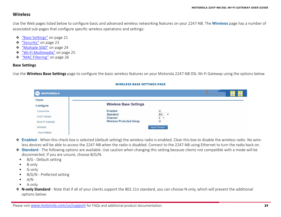 Wireless, Base settings | ARRIS 2247-N8-10NA User Manual User Manual | Page 22 / 68