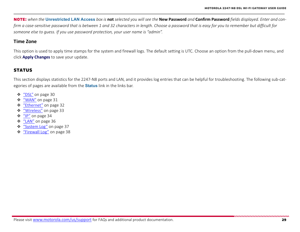 Time zone, Status | ARRIS 2247-N8-10NA User Manual User Manual | Page 30 / 68