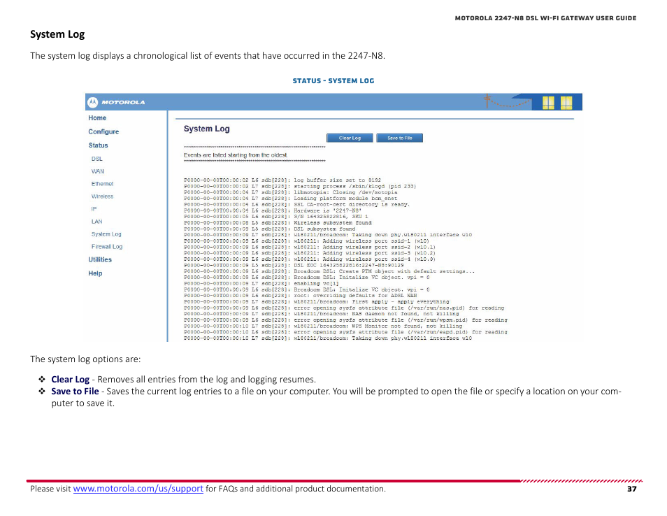 System log | ARRIS 2247-N8-10NA User Manual User Manual | Page 38 / 68