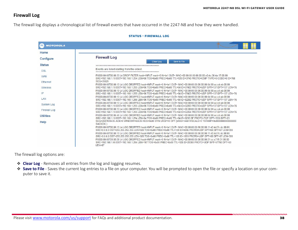 Firewall log | ARRIS 2247-N8-10NA User Manual User Manual | Page 39 / 68