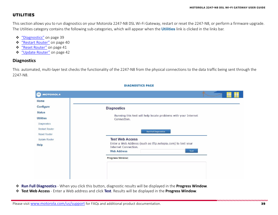 Utilities, Diagnostics | ARRIS 2247-N8-10NA User Manual User Manual | Page 40 / 68