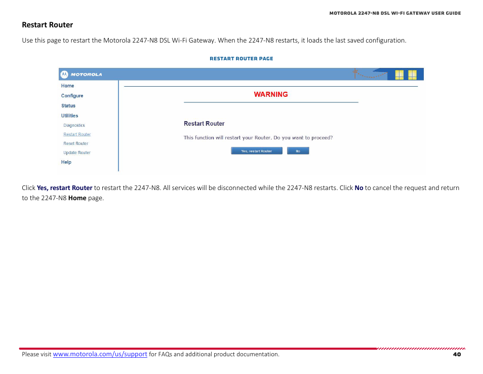 Restart router | ARRIS 2247-N8-10NA User Manual User Manual | Page 41 / 68