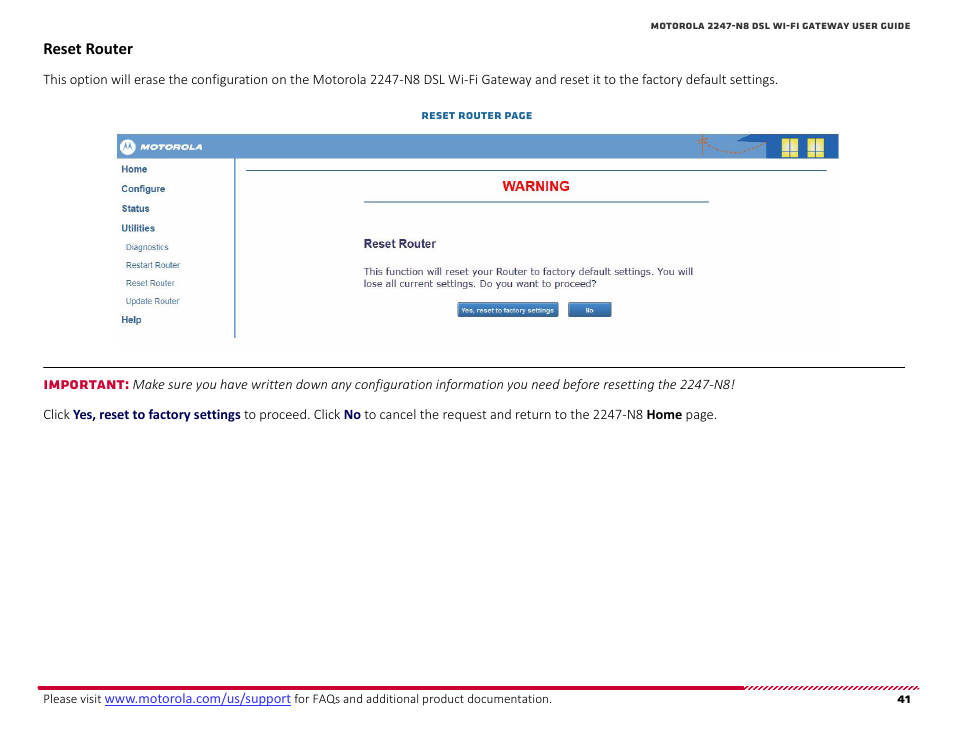 Reset router | ARRIS 2247-N8-10NA User Manual User Manual | Page 42 / 68