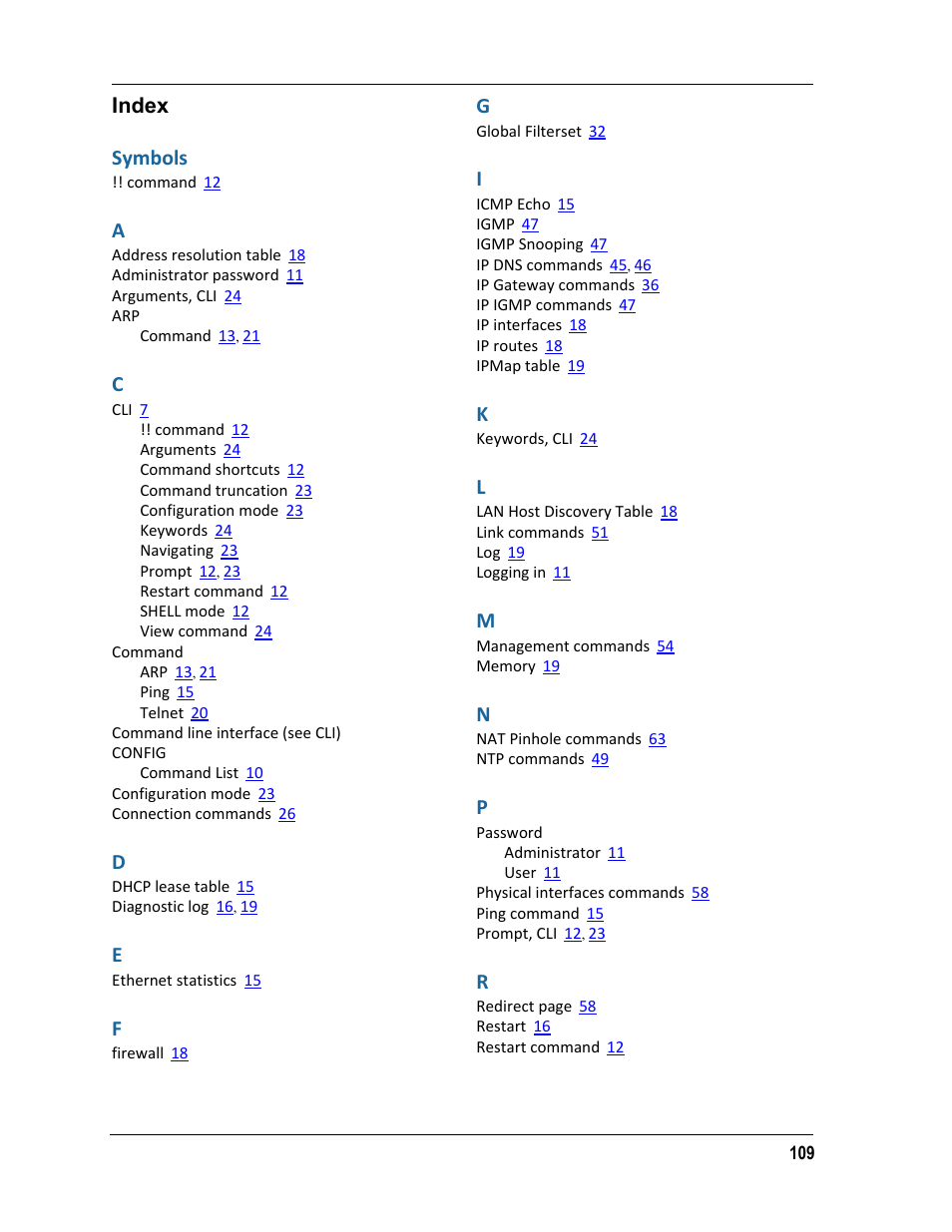 Index, Index symbols | ARRIS 2247-N8-10NA (v9.1.x) Admin Handbook User Manual | Page 109 / 110