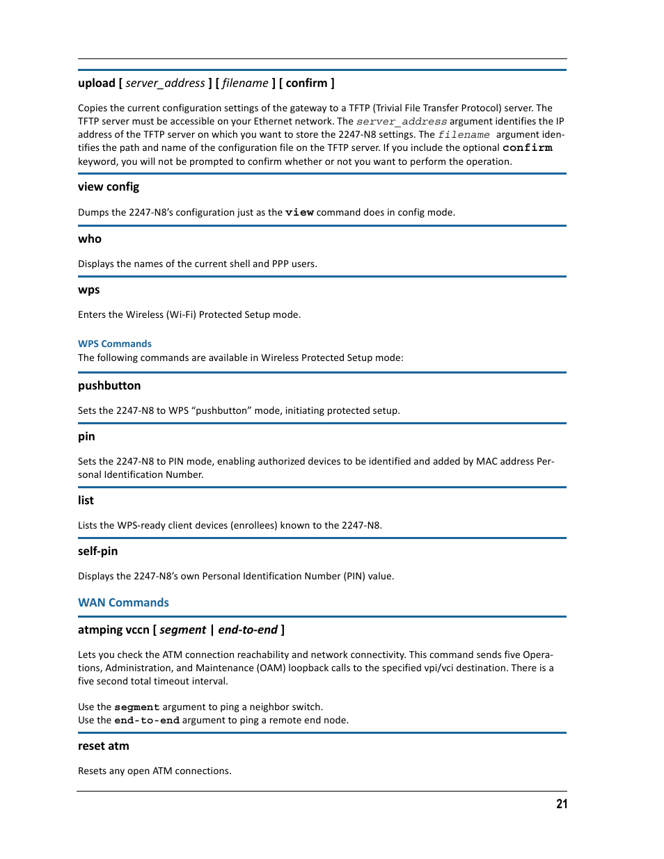 Wan commands | ARRIS 2247-N8-10NA (v9.1.x) Admin Handbook User Manual | Page 21 / 110