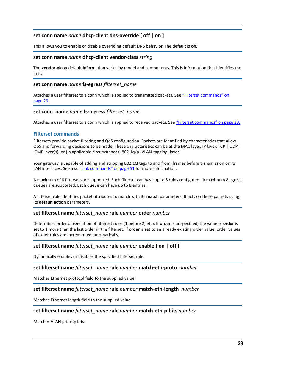 Filterset commands | ARRIS 2247-N8-10NA (v9.1.x) Admin Handbook User Manual | Page 29 / 110