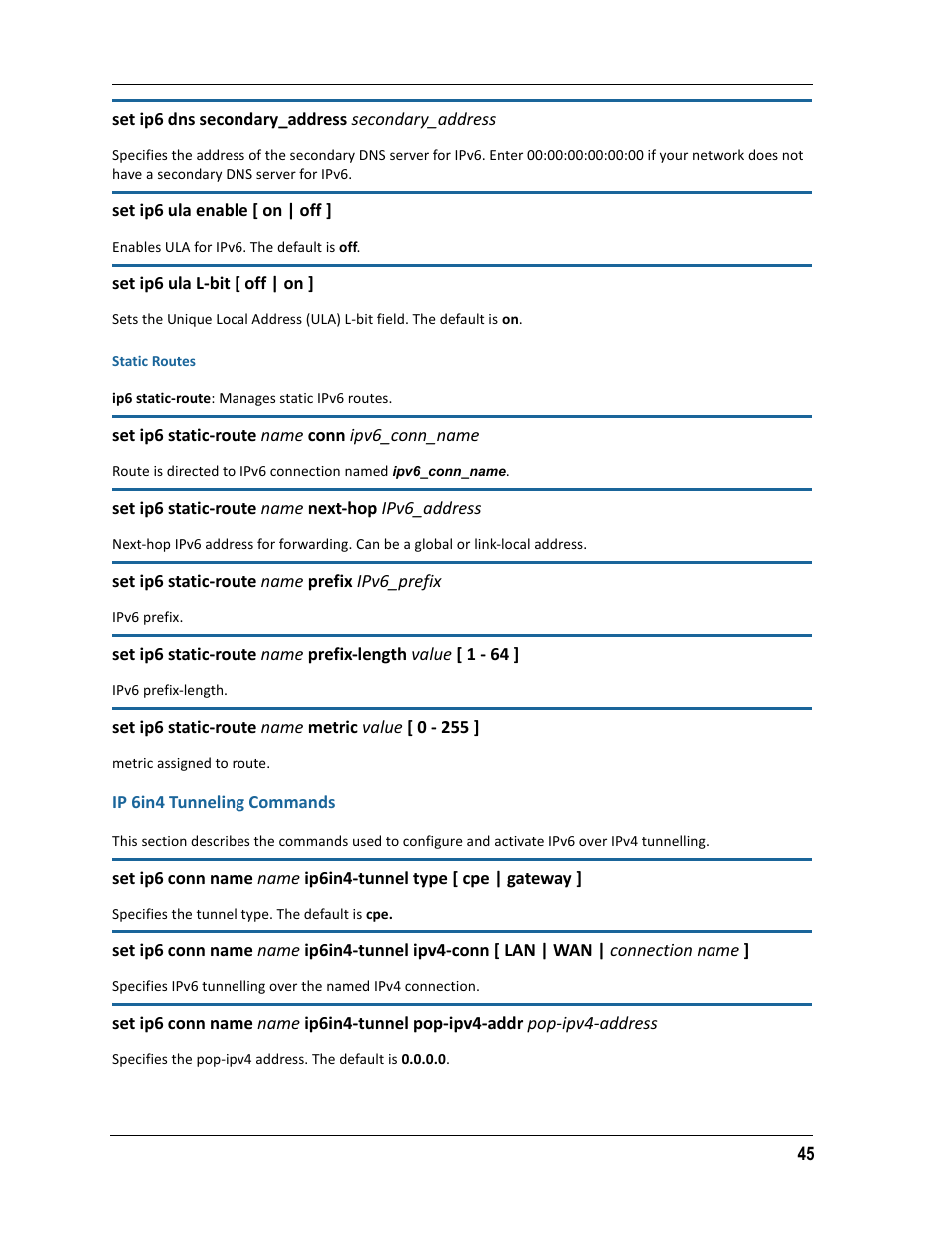 Ip 6in4 tunneling commands | ARRIS 2247-N8-10NA (v9.1.x) Admin Handbook User Manual | Page 45 / 110