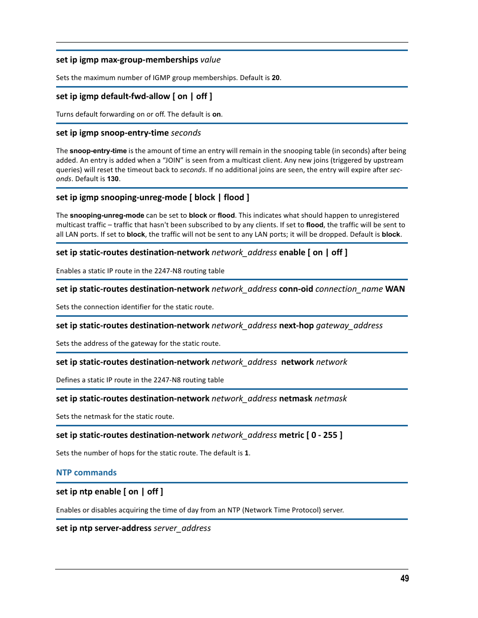 Ntp commands | ARRIS 2247-N8-10NA (v9.1.x) Admin Handbook User Manual | Page 49 / 110