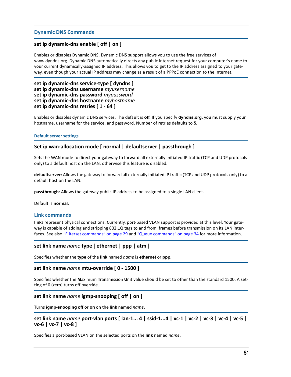 Dynamic dns commands, Link commands, Dynamic dns commands link commands | ARRIS 2247-N8-10NA (v9.1.x) Admin Handbook User Manual | Page 51 / 110
