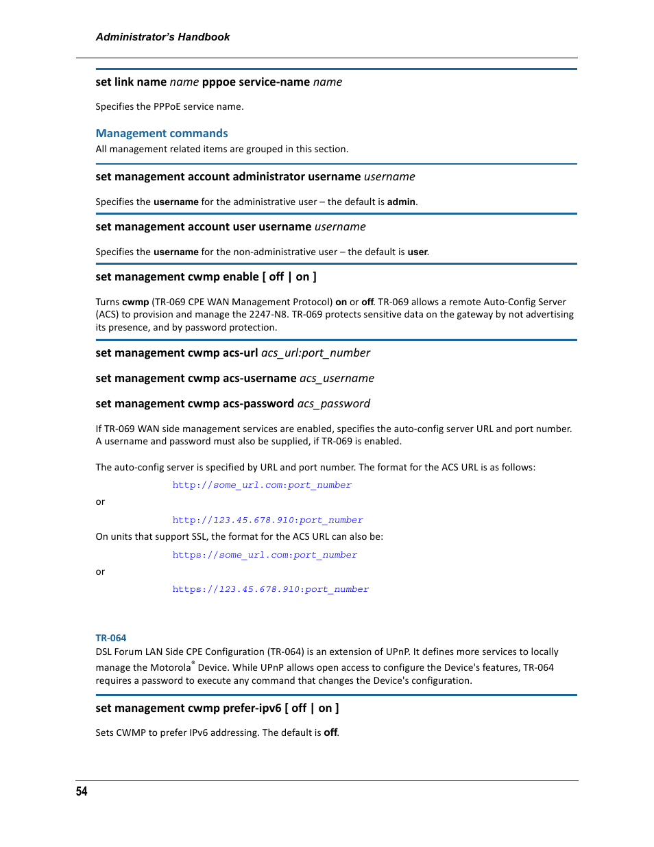 Management commands | ARRIS 2247-N8-10NA (v9.1.x) Admin Handbook User Manual | Page 54 / 110